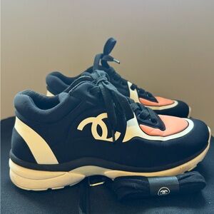 CHANEL Black and Pink Sneakers